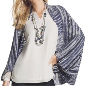 Chico's Navy Blue/White Knit "Cozy Colleen" Cocoon Cardigan Sweater OS